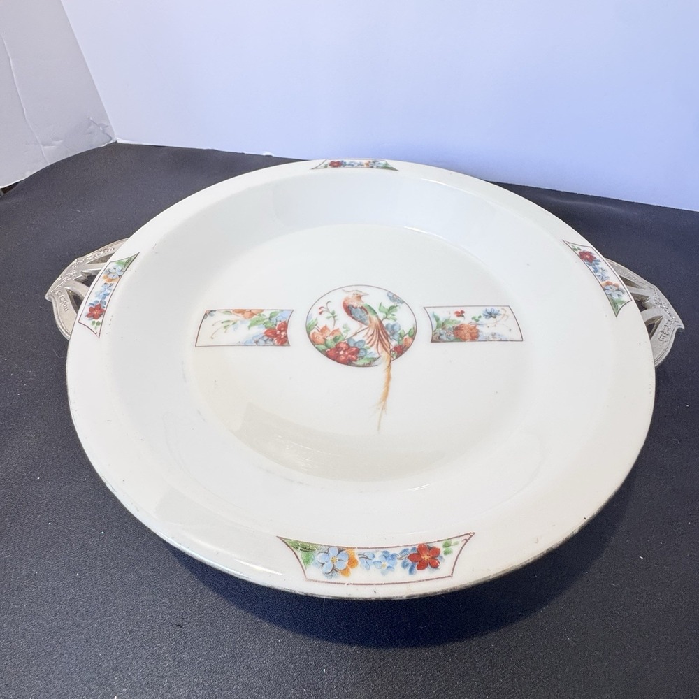 Fraunfelter Royal Rochester  1930's Golden Pheasant Pie Plate & Stand